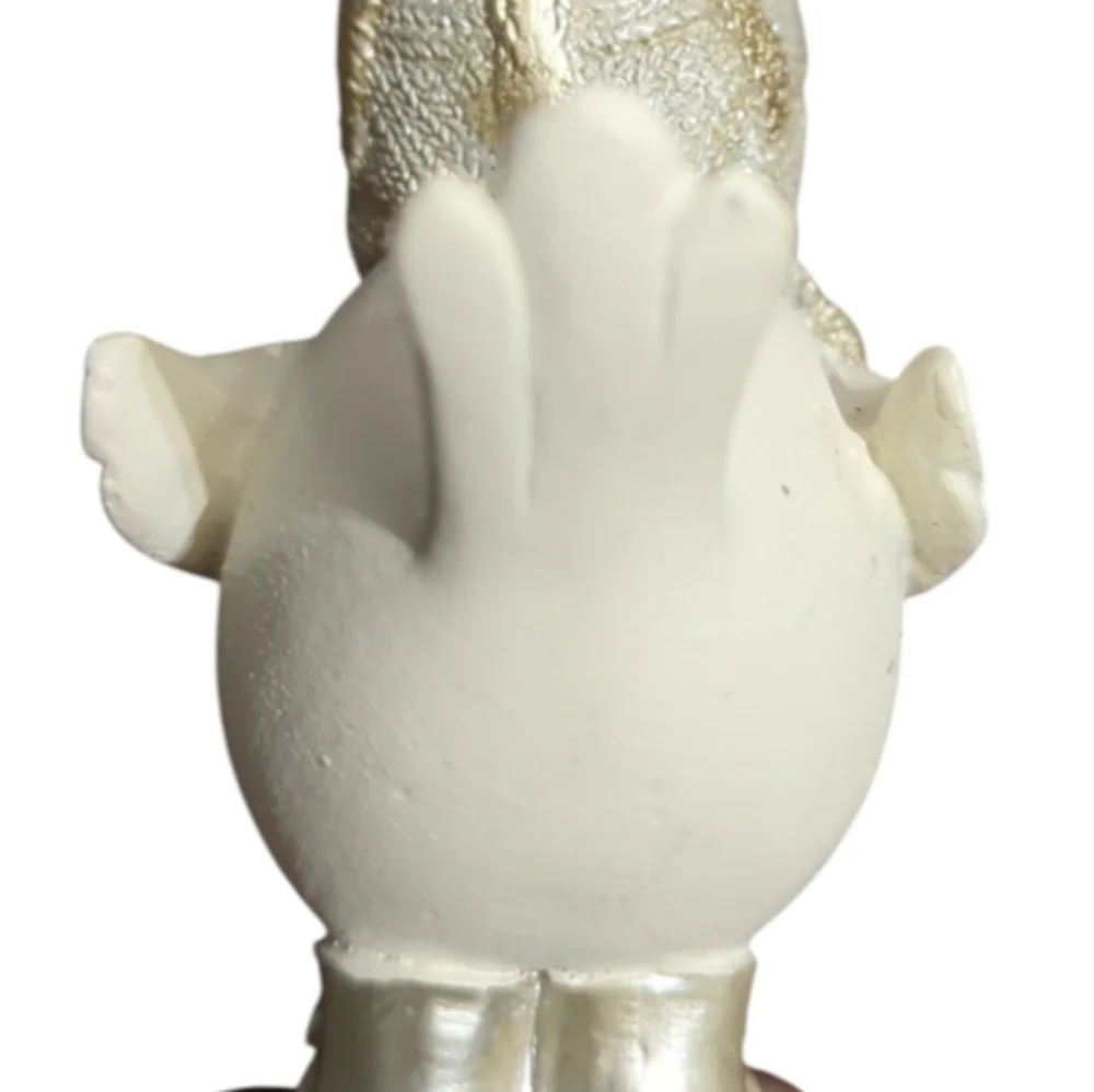 White And Silver Bird Figurine With Gold Accents.